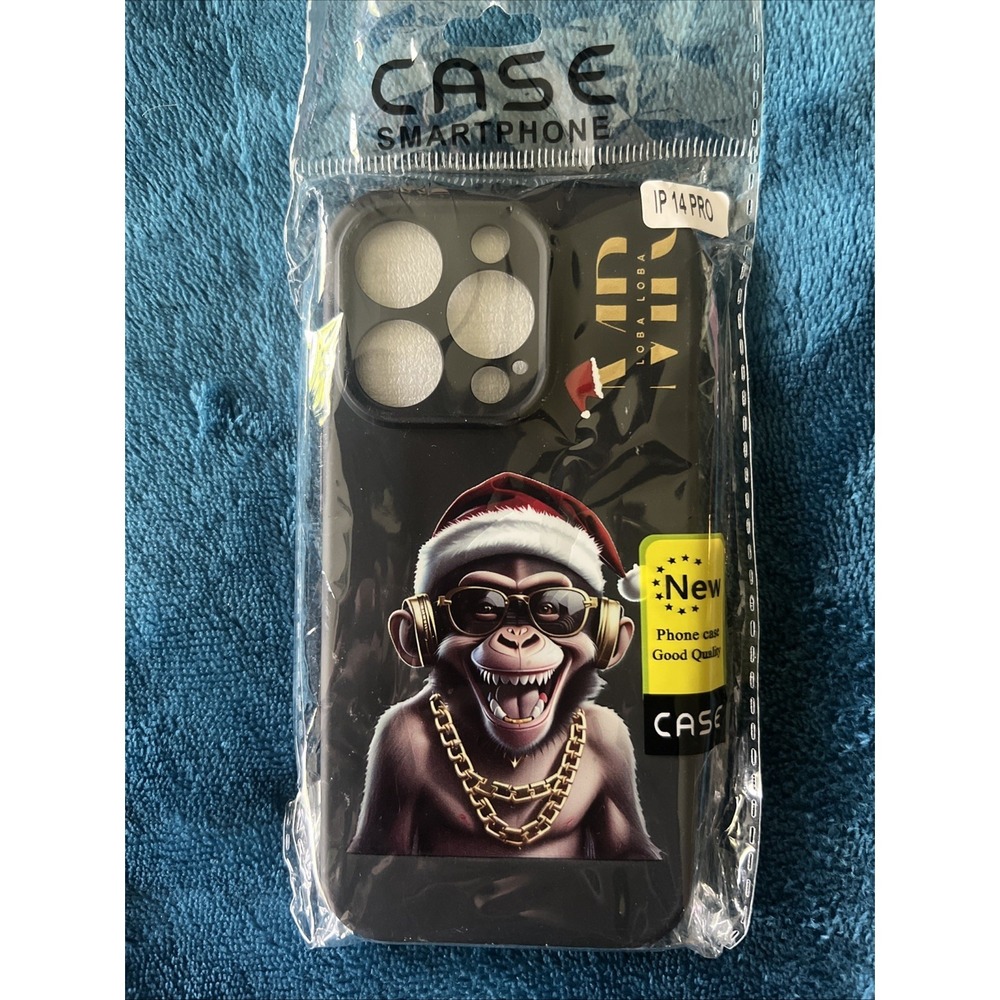 Case Smartphone IP 14 Pro Black Christmas Monkey LobaLoba Screen Protector New